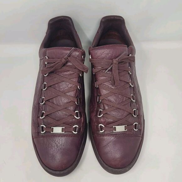 Balenciaga Arena Low Shoes Mens EU45 US12 Burgundy Red Leather Lace Up Casual - Picture 4 of 12